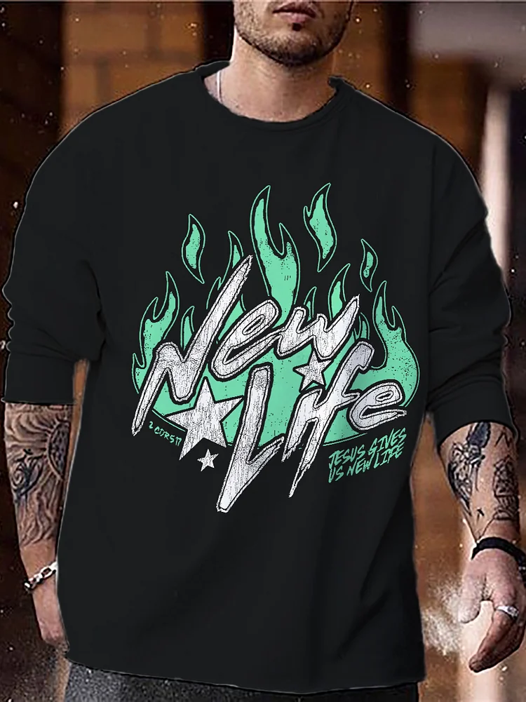 Men's Jesus Gives Us New Life Print Cotton Casual Sweatshirt
