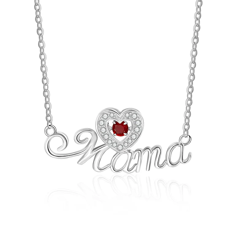Personalized Mama Heart Necklace with Birthstone Necklace for Mother