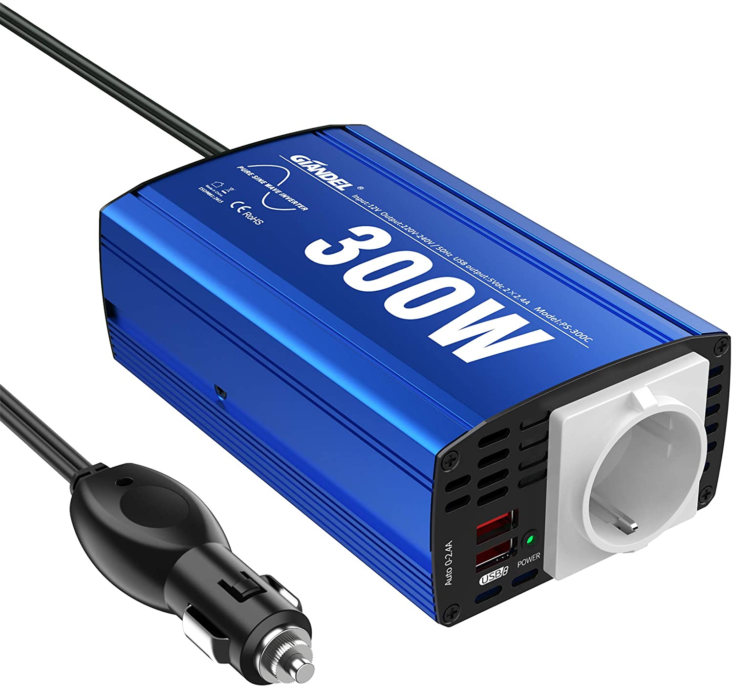 Inversor de corriente para coche, convertidor de 300W, 12V, 220V