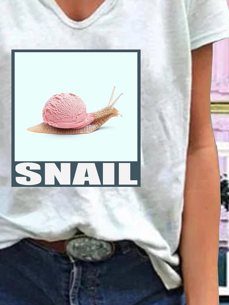 Bestdealfriday Snail Print Casual V Neck Short Sleeve T-Shirt 9343572