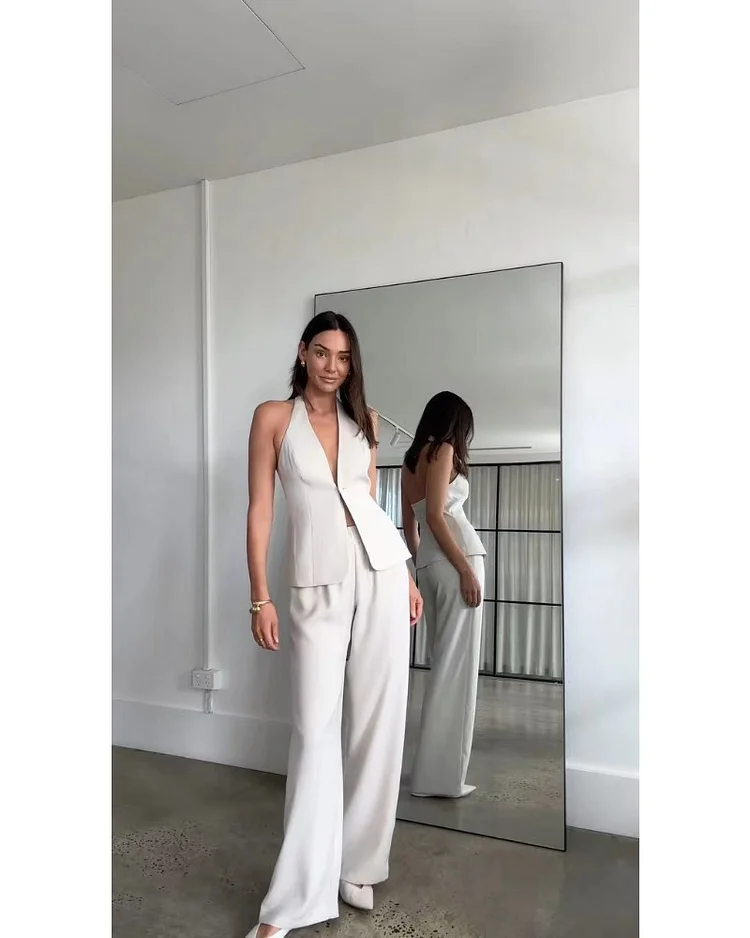 2024ss sexy casual deep V patchwork pantsuit