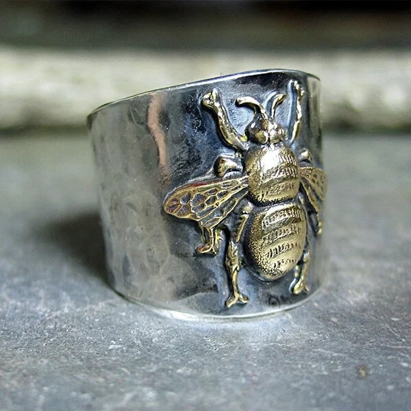 Sterling Silver Bumblebee Wide Band Ring