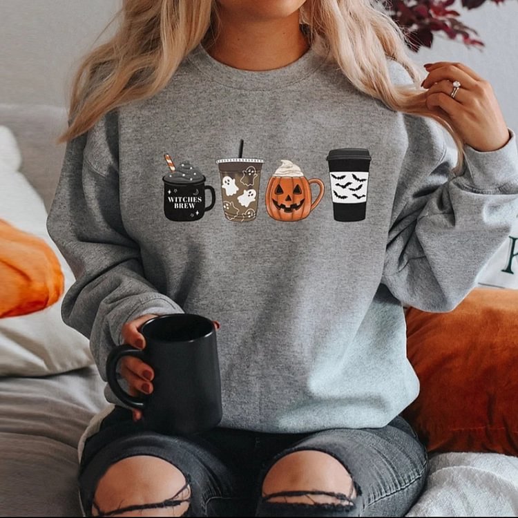 Halloween Print Crew Neck Long Sleeve Sweatshirt