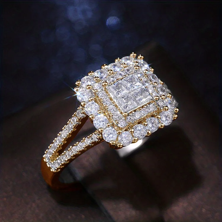 Zircon Decor Ring Square Shape Shiny Ring Bridal Wedding Ring Anniversary Gift Engagement Gift