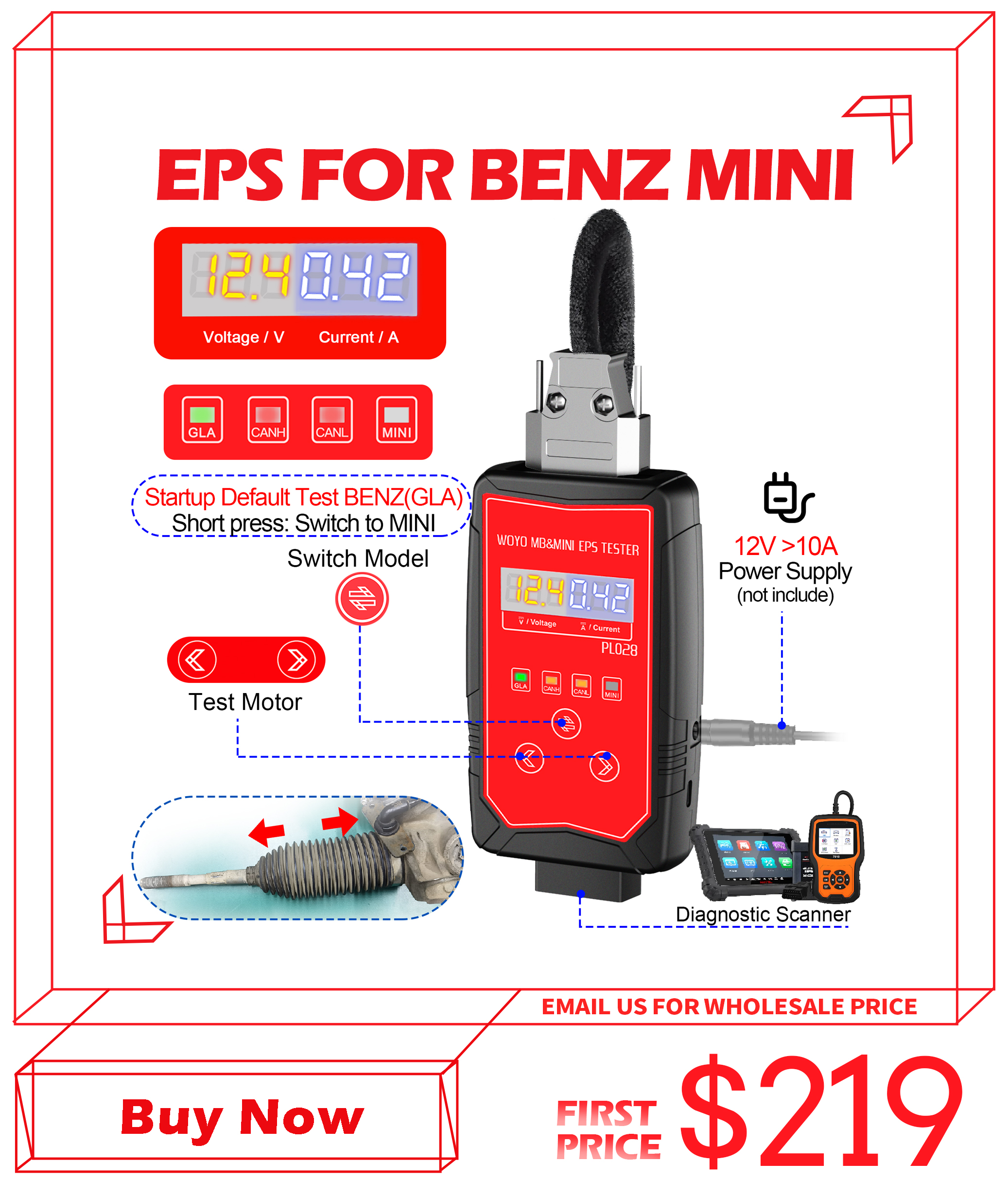 WOYO PL028 EPS Motor Device Driver Tester On Bench ForMercedes