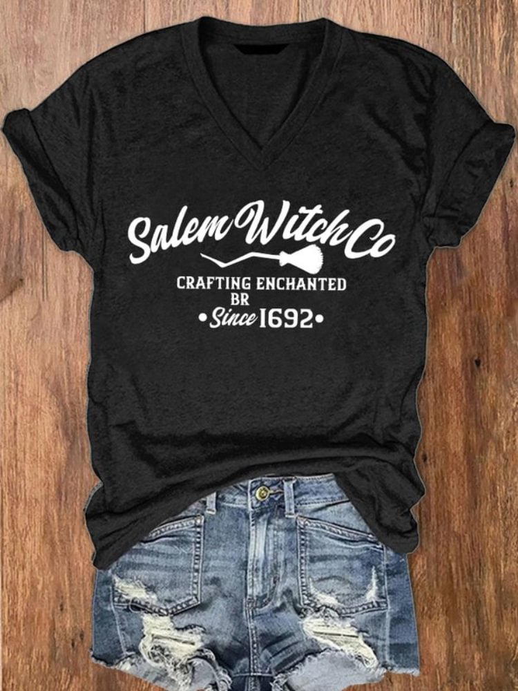 Halloween Salem Witch Co Crafting Enchanted since 1692 Printed V-Neck T-Shirt