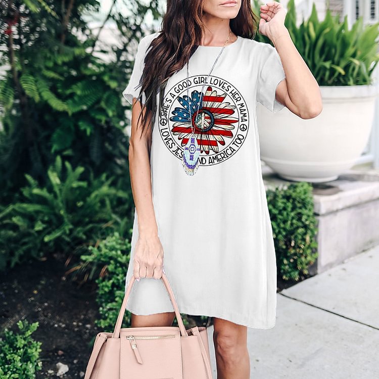 Casual Anti-War Sunflower Print Crew Neck Dress