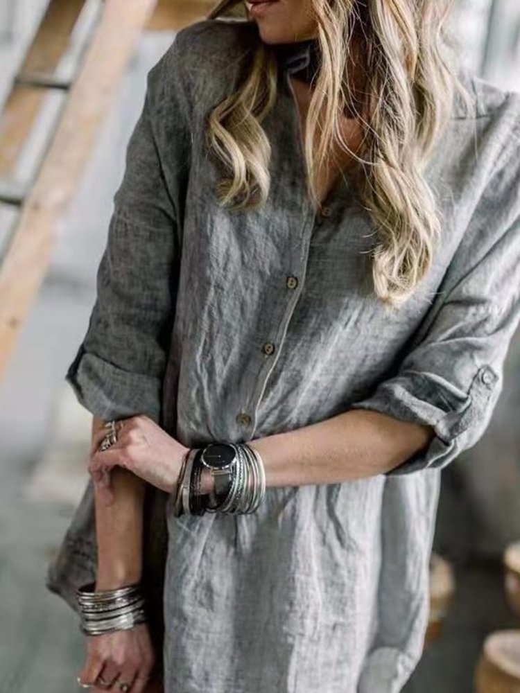 Vintage Roll Sleeve Button-Up Blouse