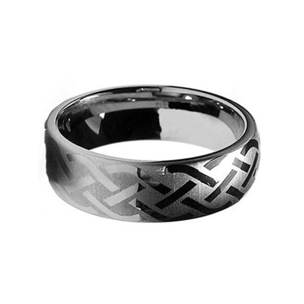 8MM Silver Matte Tungsten Carbide Ring Laser Celtic Knot Couple Wedding Band