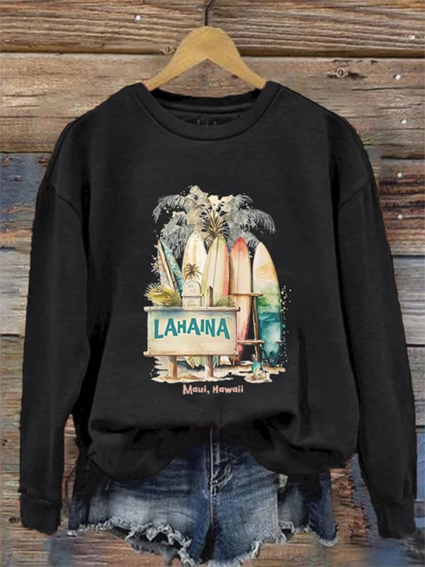 Women's Lahaina Maui Hawaii Paddle Board Graphic Print Sweatshirt