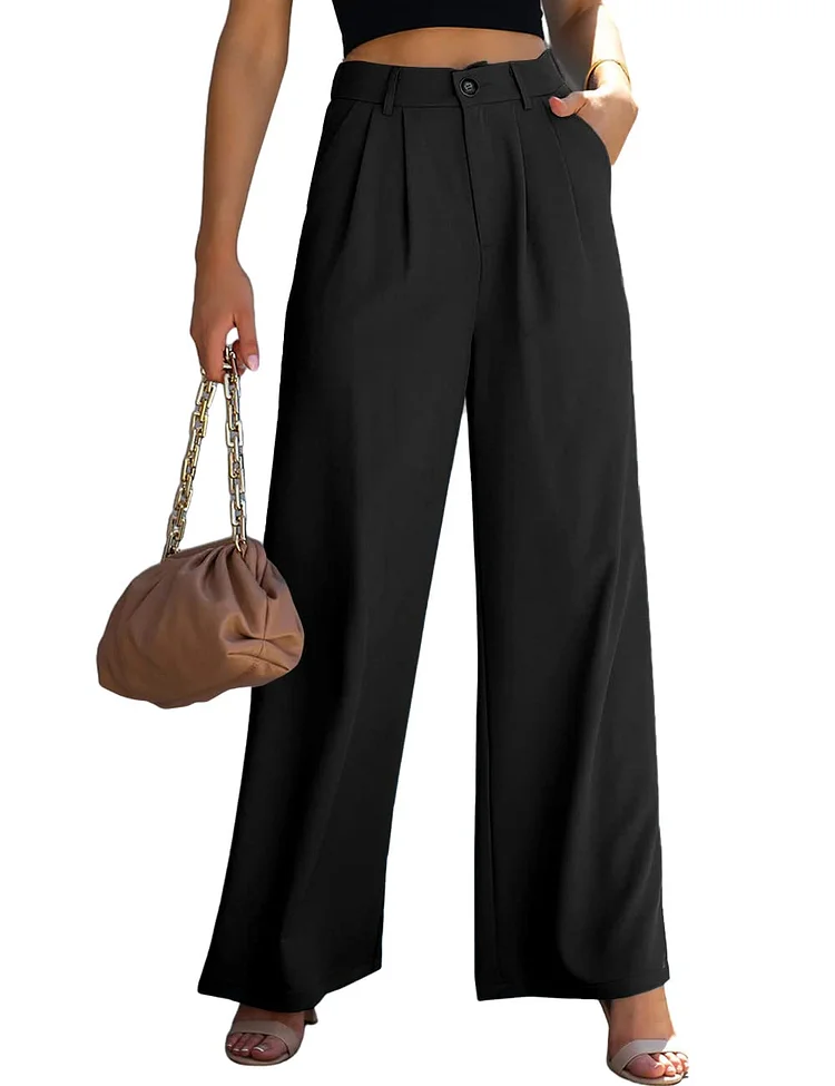 High Waist Tailored Wide Leg Pants Business Casual Work Pants with Pockets