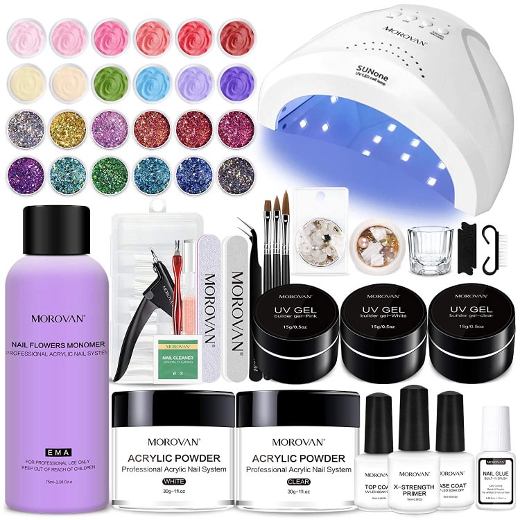 Morovan Nail Kit Glitter Acrylic Powder and Monomer UV Gel MJ357