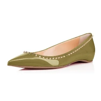 Green Patent Leather Gold Rivets Dressy Pointy Toe Flats Vdcoo