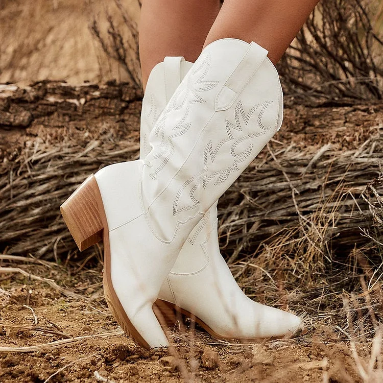 NEW! The Mid height White Western Cowgirl Boots