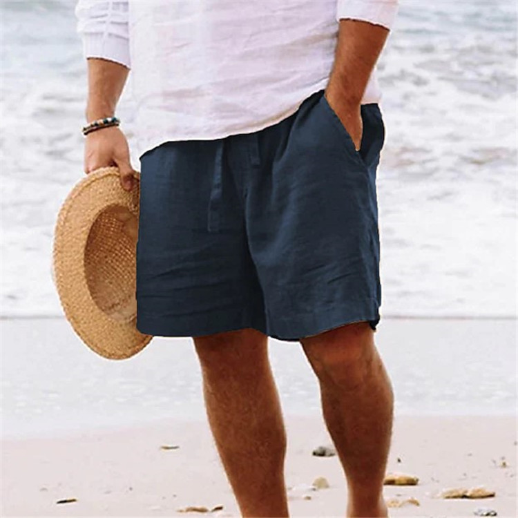 Men's Casual Cotton Linen Breathable Beach Shorts Lixishop 