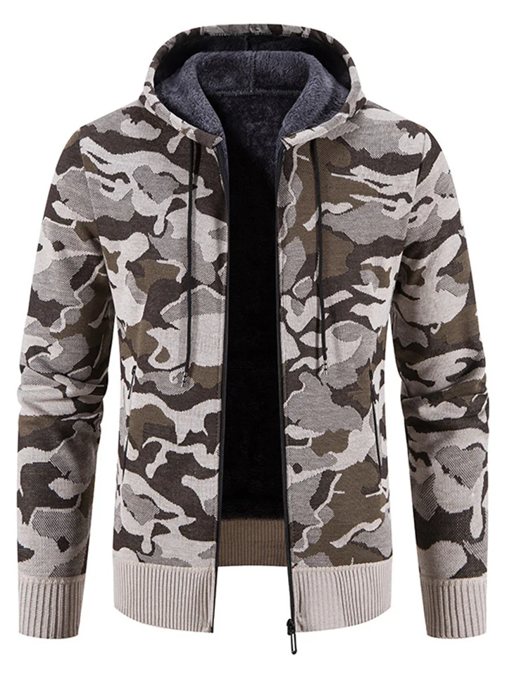 Men's Knitwear Jacket Autumn and Winter New Trend Cardigan Camouflage Hooded Jacket Sweater Men's