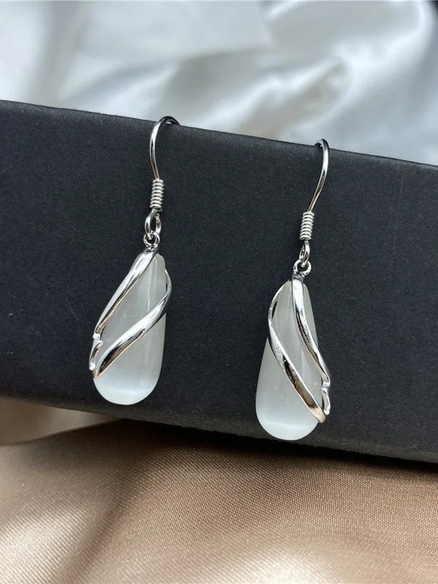 Waterdrop Gemstone Geometric Line Earrings Commuter Jewelry socialshop