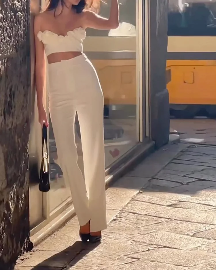 Elegant And Sexy Floral Design Top And Pant Set