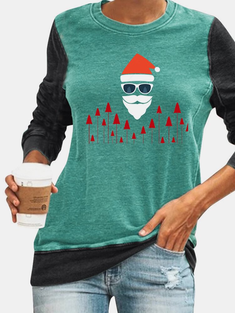 Christmas Printed Long Sleeve O neck Patchwork Sweatshirt For Women P1771156