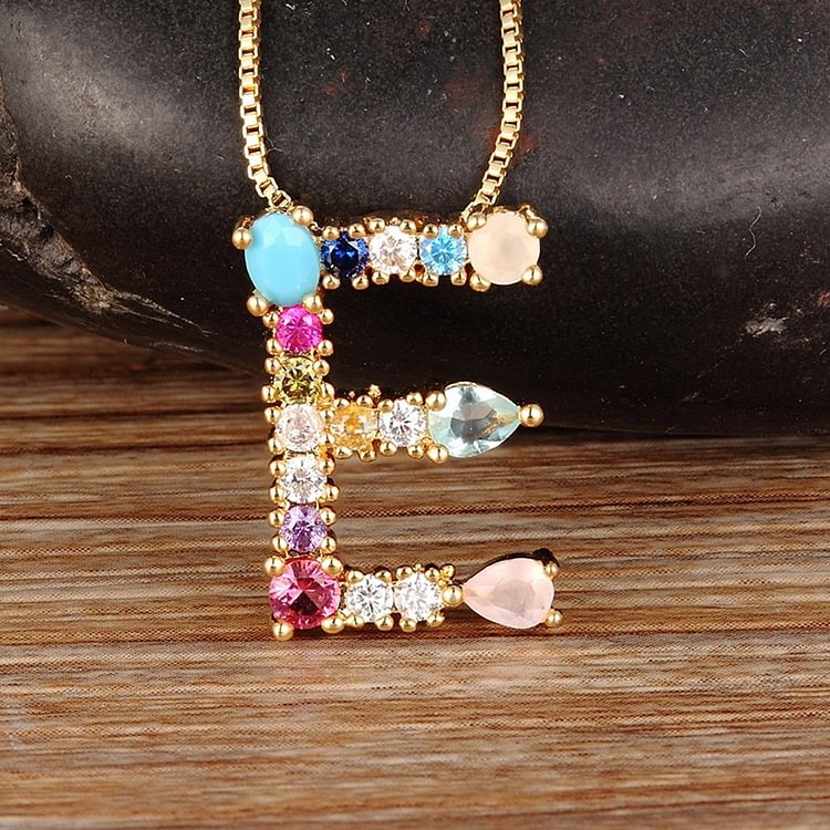 YOY-Gold Color Initial CZ Necklace Charm Letter Necklace
