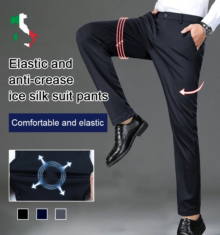 Elastic And Anticrease Ice Silk Suit Pants