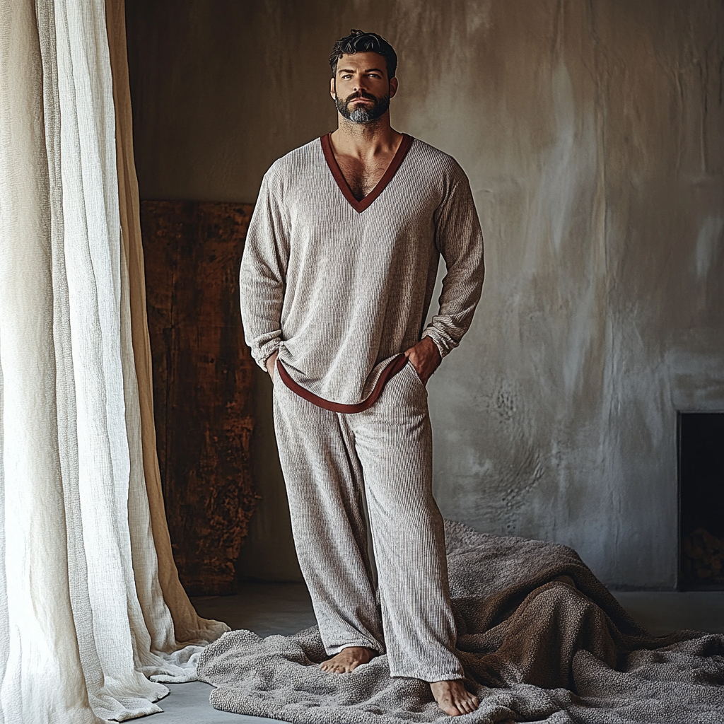 Men's Christmas Autumn And Winter Warm And Comfortable Casual Pajamas And Pants Two-piece Set-inspireuse