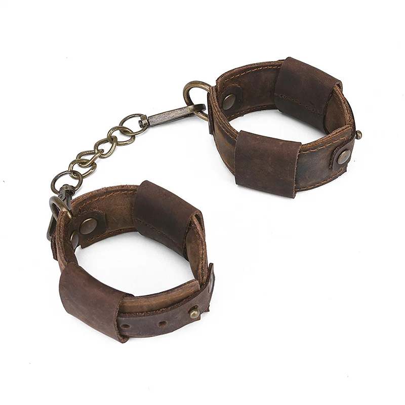 Retro Style Brown Leather Adjustable Ankle Cuffs Sm Toy - Rose Toy