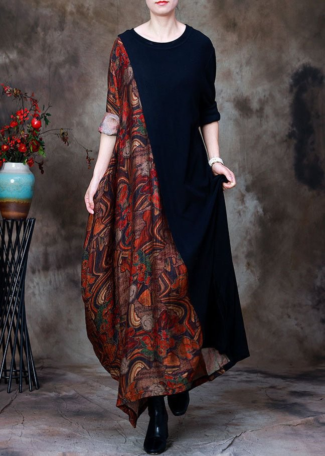 Organic Red Patchwork Black Asymmetrical Dresses