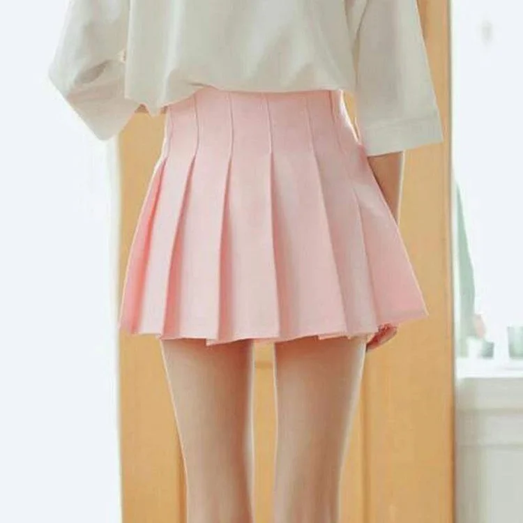 Pure Color Pleated Skirt