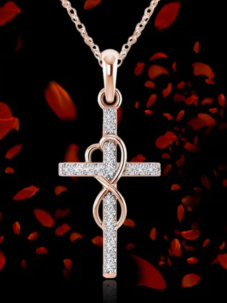 Comstylish Faith Jesus Cross Rhinestone Pendant Necklace