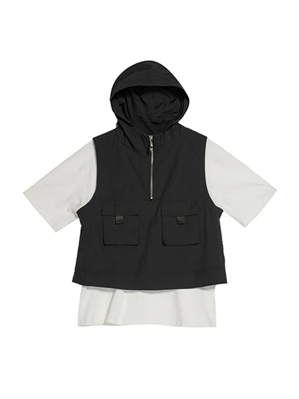 Cool Zipper Hooded Vest+T-Shirts Two-Piece Sets