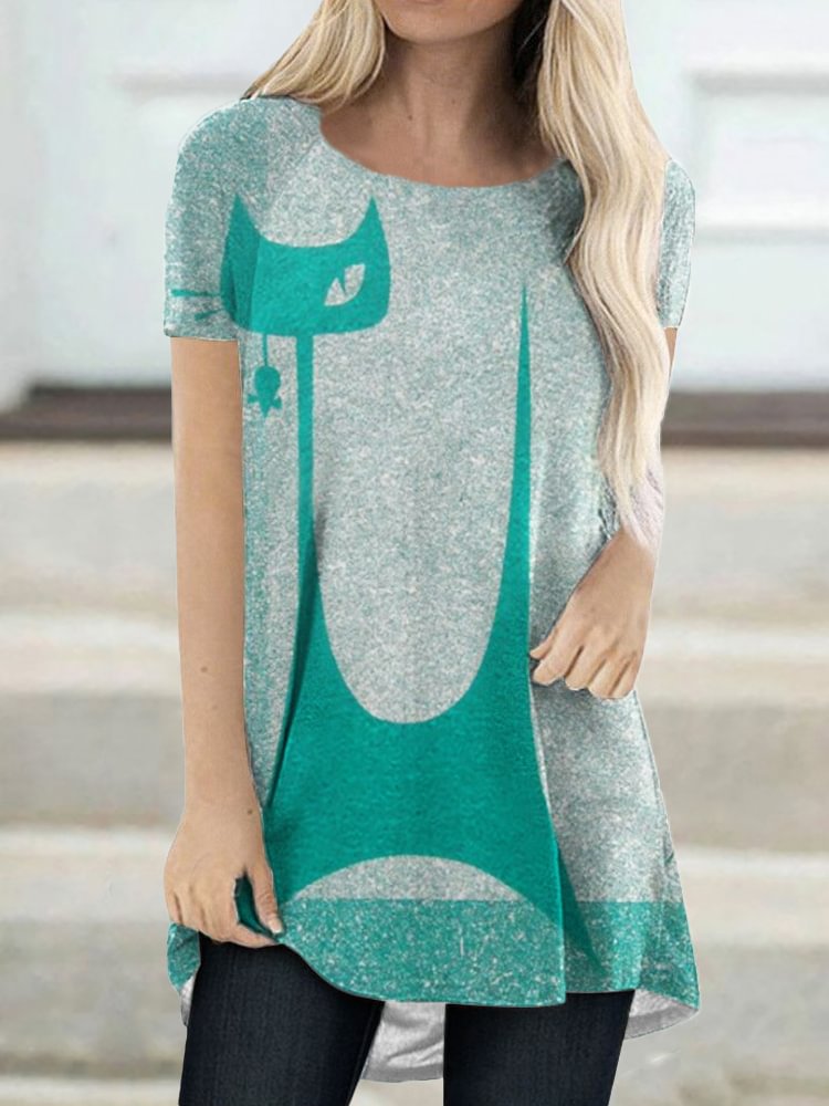 lovely Cat Print Short Sleeve Top