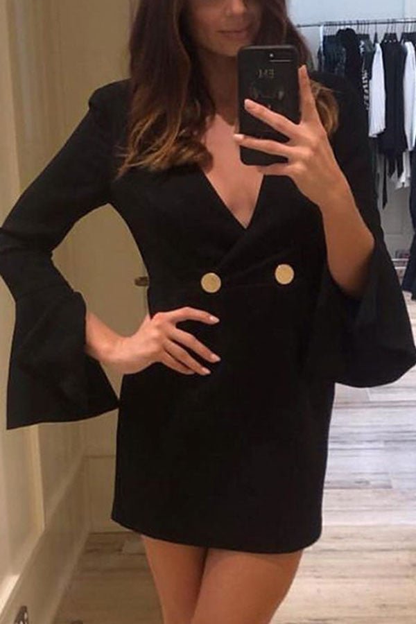 Flared Sleeves V-neck Work Dress - Chicaggo