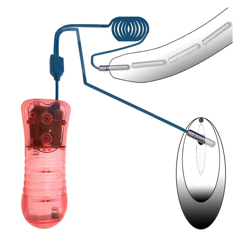 Stainless Steel Penis Plug Double Mini Bullet Vibrator - Rose Toy