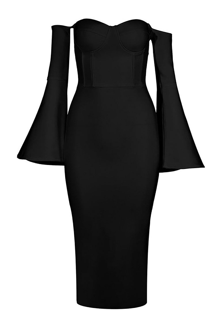 Black Strapless Sexy Bandage Dress With Long Sleeves - Life is Beautiful for You - SheChoic