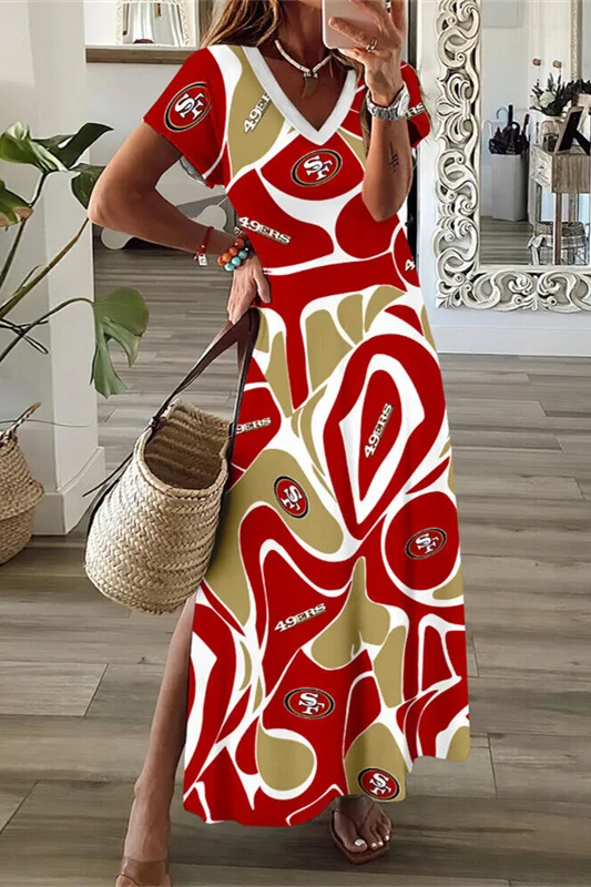 San Francisco 49ers
V-Neck Sexy Side Slit Long Dress