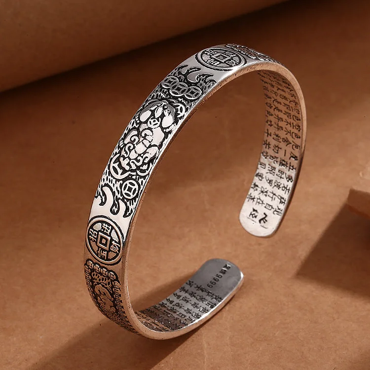 Vintage Pixiu Heart Sutra Stainless Steel Bracelet