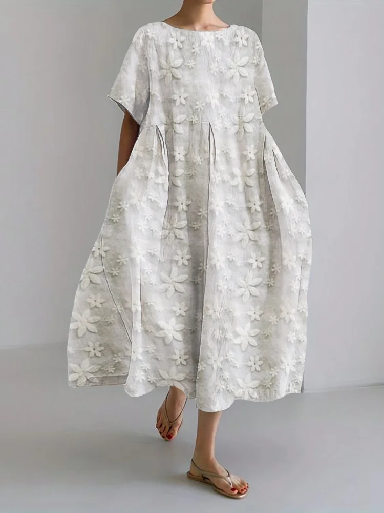 Comstylish Floral Lace Embroidered Linen Blend Maxi Dress
