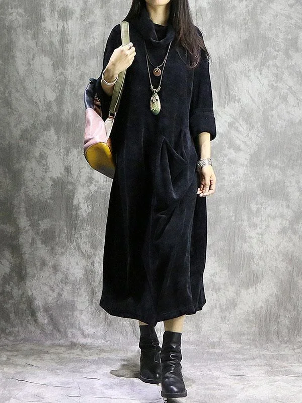 Roomy Vintage Split-joint With-pockets Long Dress