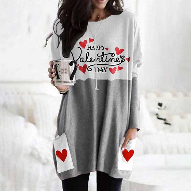 Comstylish Valentine's Day Heart Print Long Sleeve Tunic