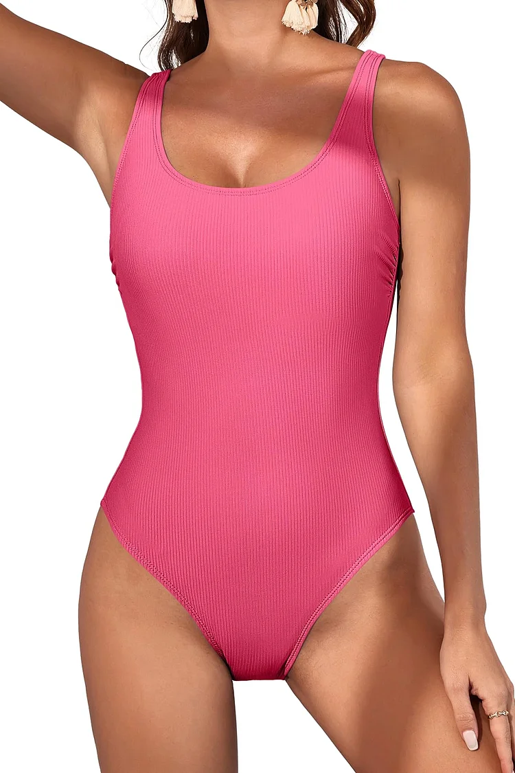 Scoop Neck Ribbed Tummy Control One Piece Swimsuits 