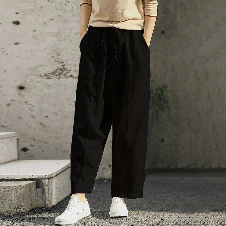 Vintage Solid Color Casual Wide Leg Pants