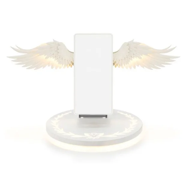 Multifunctional 15W fast charging universal angel wings mobile phone wireless charger with makeup mirror
