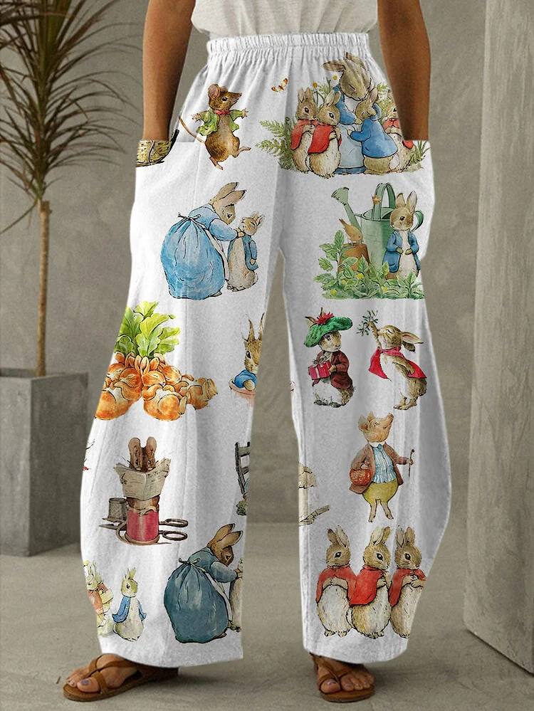 Easter Bunny Print Casual Pants