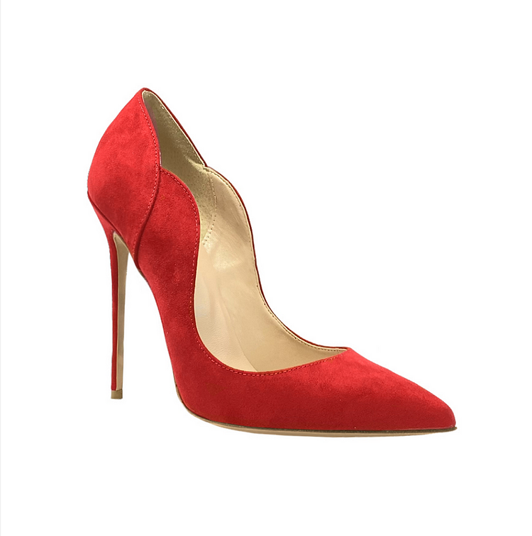 Custom Made Red Vegan Suede Pointed Toe Stiletto Heels Pumps |FSJ Shoes