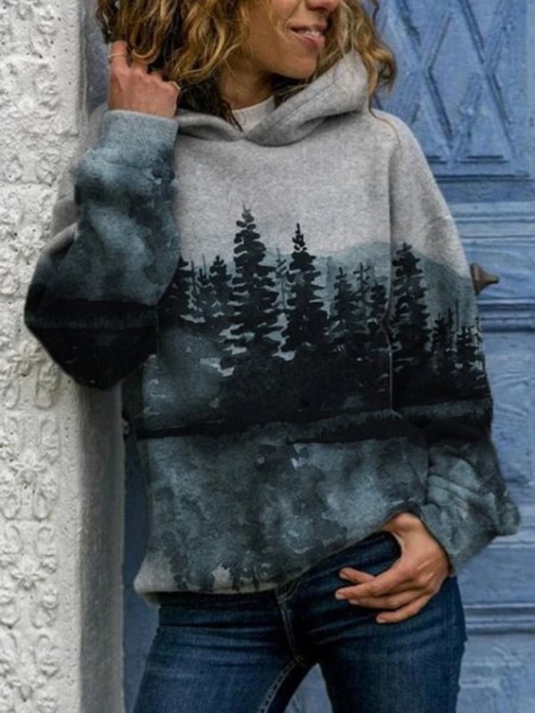 lack Forest Art Painting Printed Hoodie