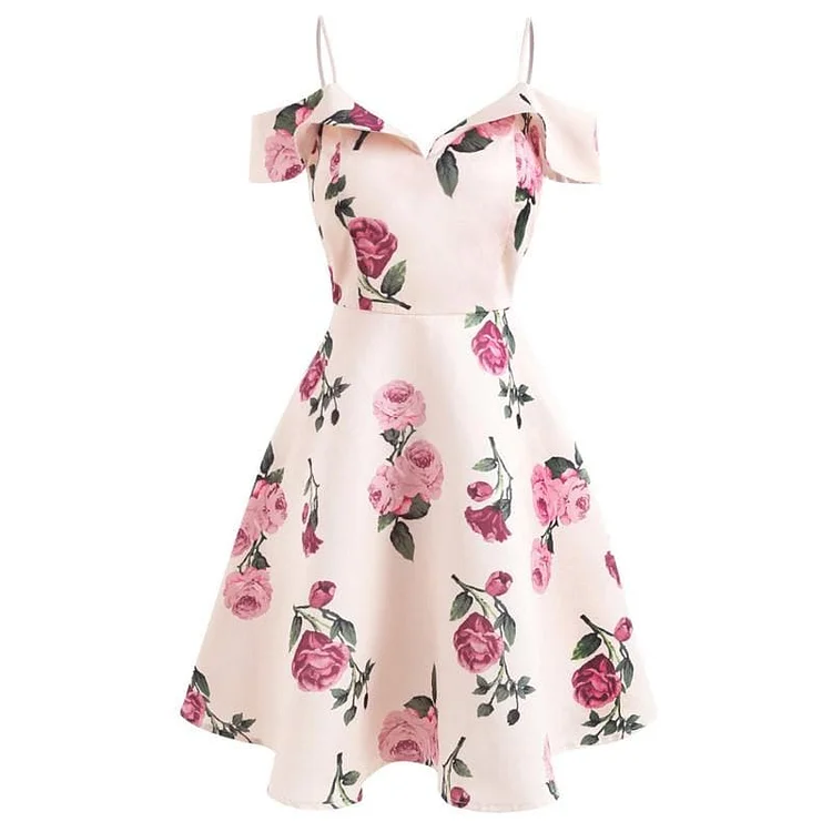 Pink Floral Spaghetti Strip Dress SP13875