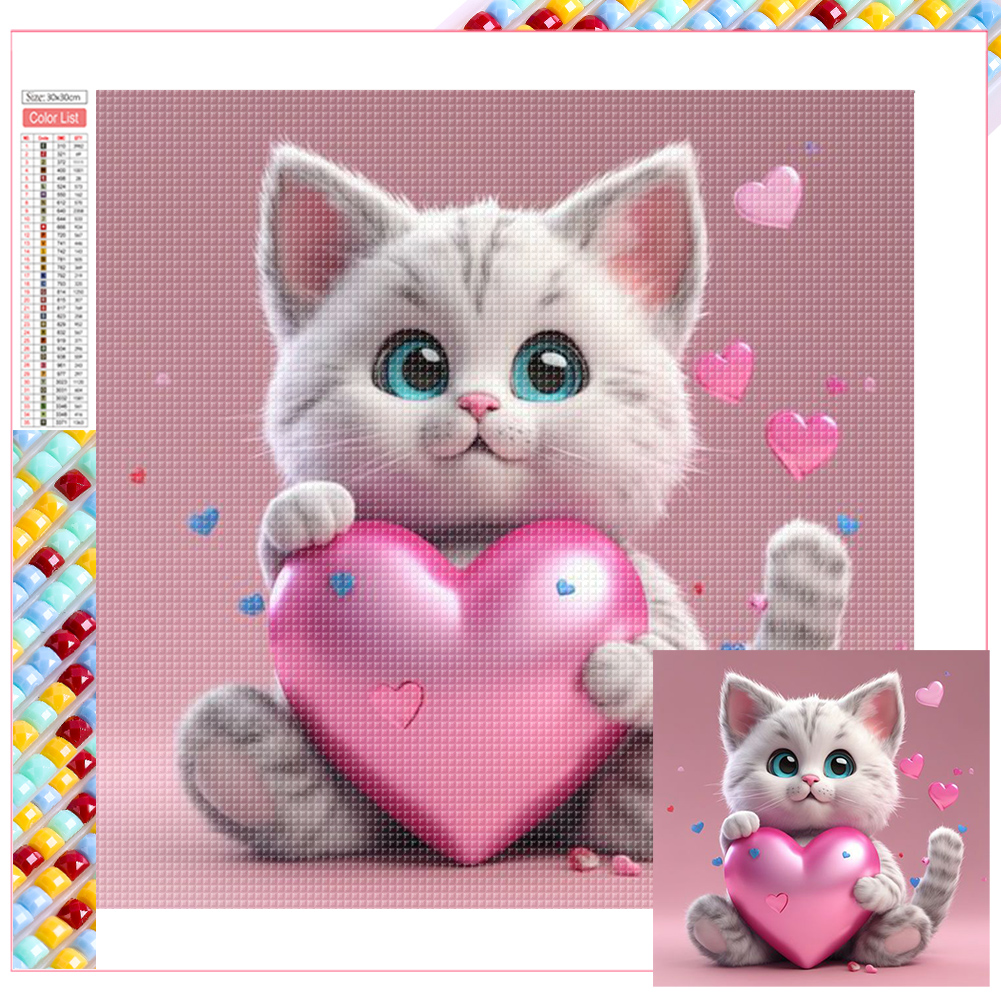 Diamond Painting - Full Square - Valentines Day Heart  Cat(35*35cm)-1121485.03