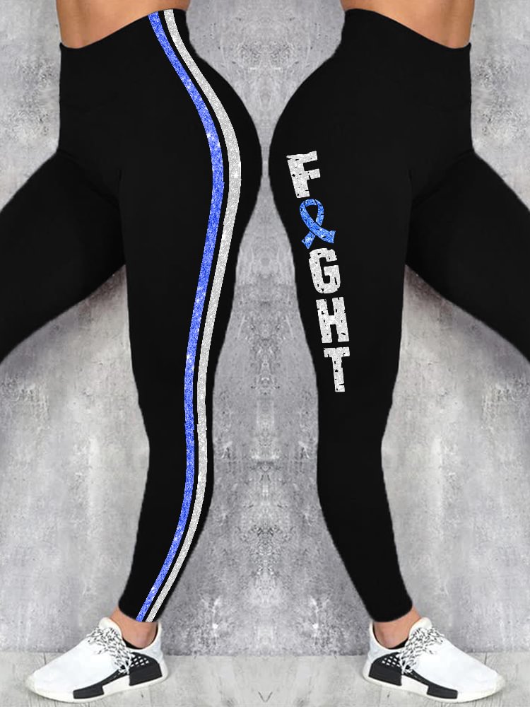 Shiny Fight Blue Ribbon Striped Leggings