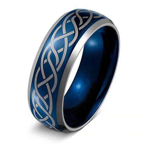 Blue Wedding Band With Laser Etched Celtic Knot Women Or Men's Tungsten Carbide Wedding Band Rings,Blue Wedding Band With Laser Etched Celtic Knot Design With Mens And Womens For 4MM 6MM 8MM 10MM